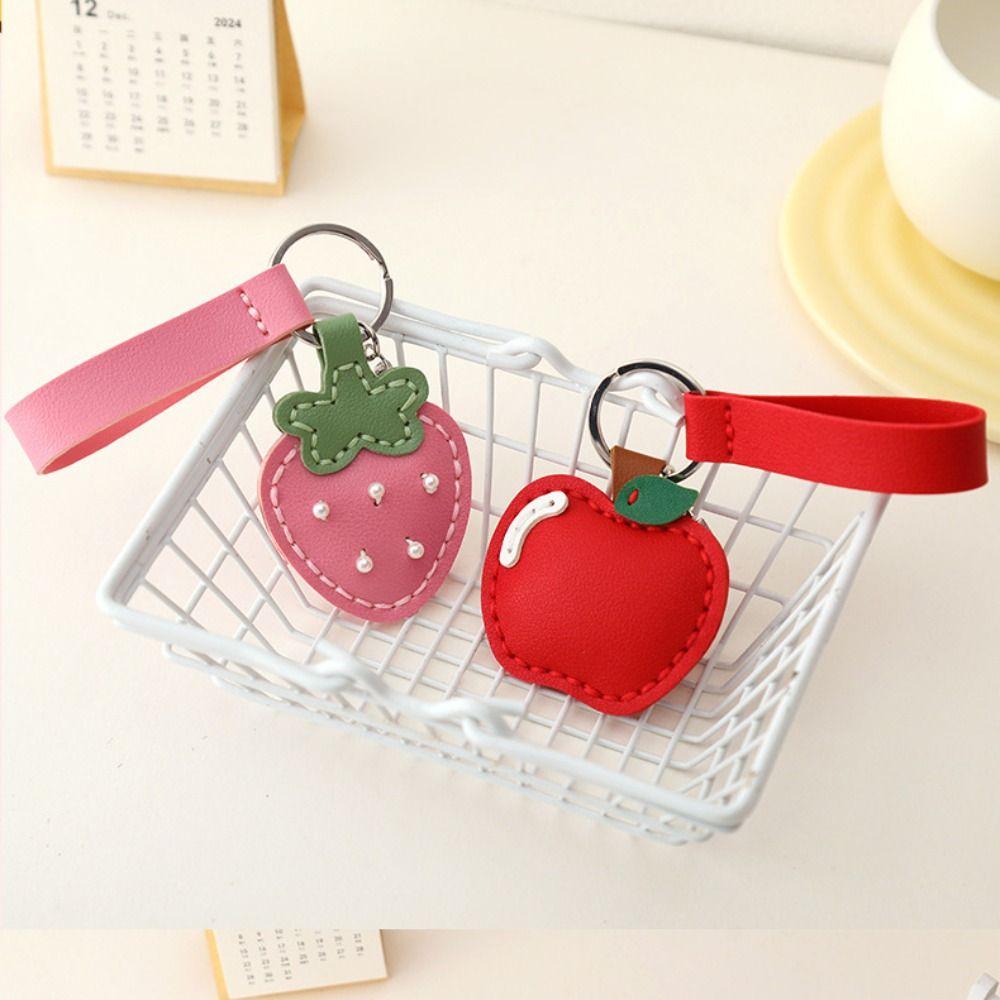 Cute Fruit Pendant Strawberry Bag Pendant Creative Leather Keychain  Men