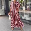 New European and American cross-border women's clothing Amazon independent station fashion side split stripe loose casual short-sleeved dress