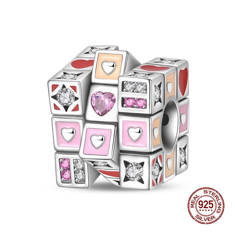 Original Charms Copper Rotatable Rubik'S Cube Series Charms Beads Fit 3Mm Original Bracelet Women Diy Jewelry Gifts