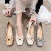 Women's Pumps Chunky Boat Shoes Square Toe Slip On Office Ladies Shoes Metal Med Heels Dress Shoes Grey Spring Autumn
