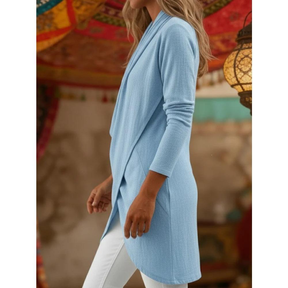 Spring and Autumn Ladies Elegant Casual Crossed V-Neck Irregular Buttocks Long Sleeve Top