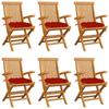 Day and Night - Day and Night Garden Chairs 6 Units Solid Teak Wood with Red Cushions