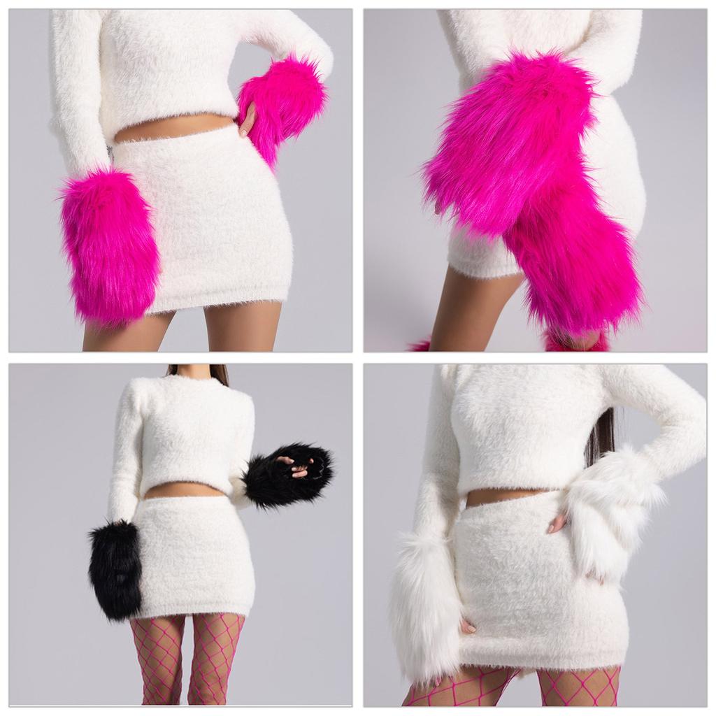 Зимние плюшевые удлиненные перчатки на запястье однотонные женские перчатки без пальцев толстые уличные походные перчатки для шопинга сохраняют тепло