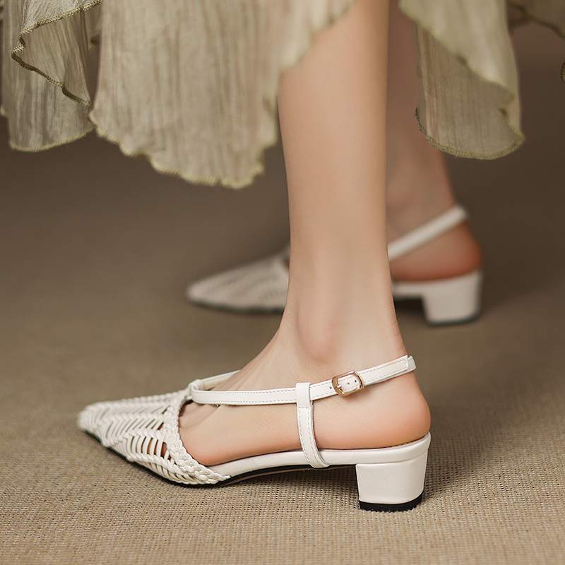 Krazing Pot Соломенные плетеные мюли летние размер 42 золотистого цвета на толстом низком каблуке женские сандалии с острым носком