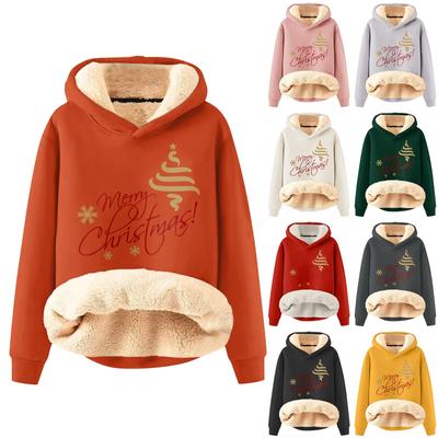 Женская модная утепленная толстовка с капюшоном и рождественским принтом