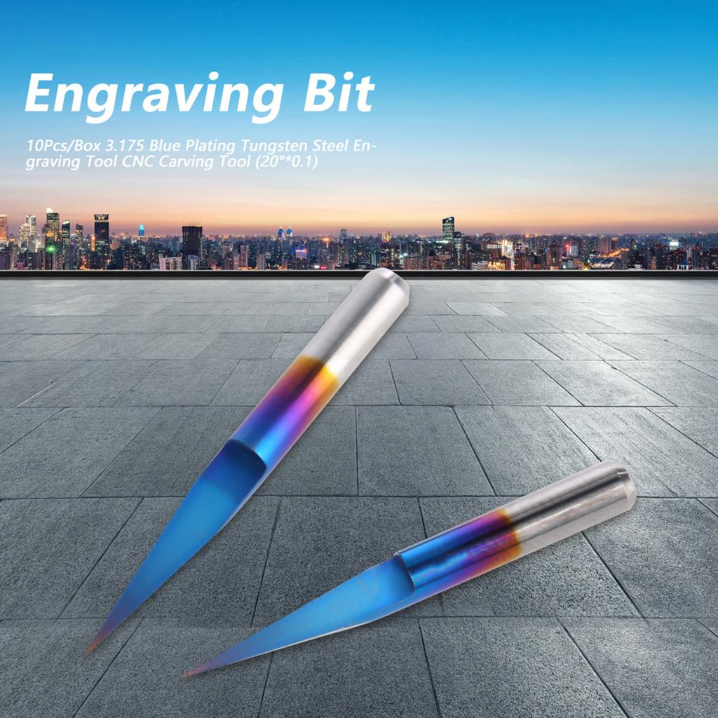 10Pcs box 3.175 Blue Plating Tungsten Steel Engraving Tool CNC Carving Tool (20 degrees *0.1)