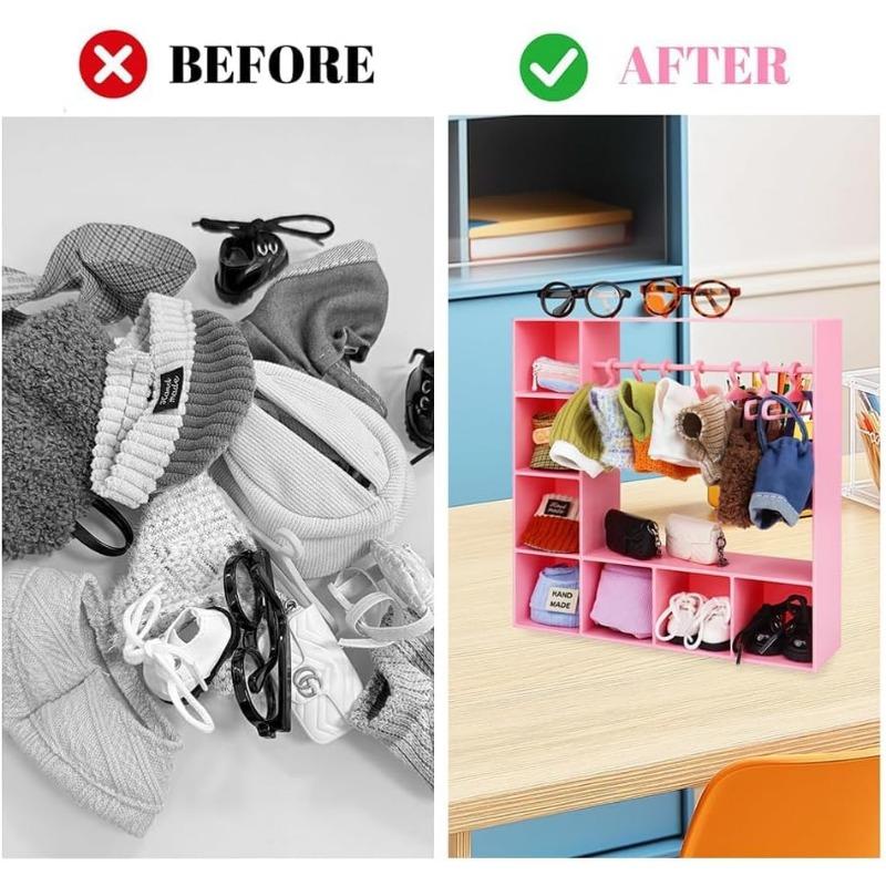 Шкаф для кукольной одежды для Лабубу, Аксессуары для кукол для одежды Лабубу, Кукольный гардероб Аксессуары для кукольного домика для кукол 15/17 см Одежда с 10 вешалками