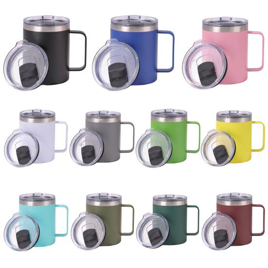 Coffee Mug with Lid Handle 12 Oz Stainless Steel Vacuum Cup Wall Insulated Travel Tumbler Cup Sweat Proof Camping Mug