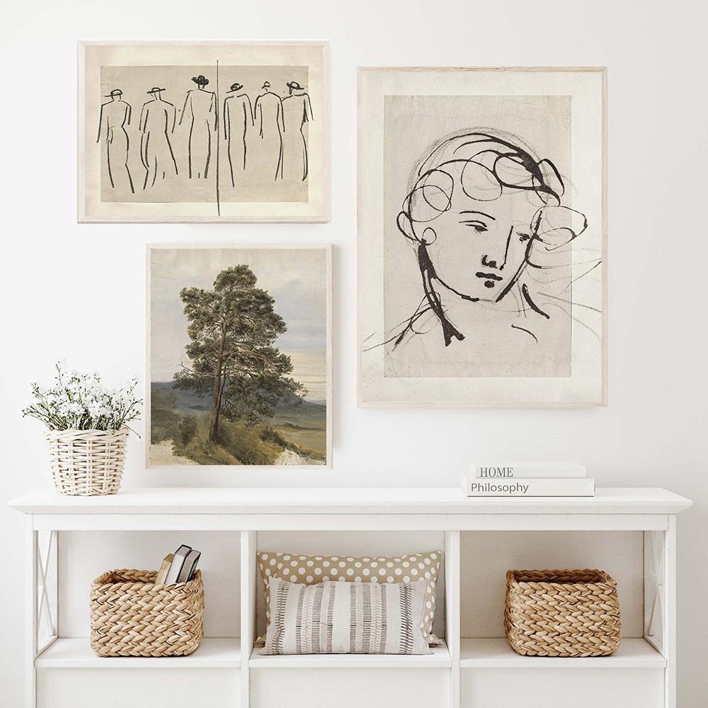 Европейский деревенский пейзажный постер, винтажный художественный принт, портретный эскиз, холст, картина, ретро-галерея, настенная картина, декор для гостиной