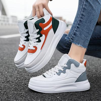 Женские туфли для скейтборда на толстой подошве с высоким берцем, повседневные прогулочные белые ботильоны для девочек-студентов, обувь на платформе, увеличивающая рост