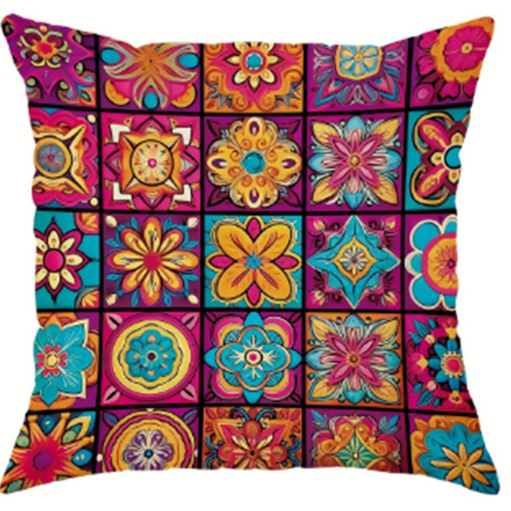 1 шт., наволочки в клетку с рисунком мандалы и цветов, наволочки в стиле пэчворк в стиле бохо, наволочки в стиле винтаж с абстрактным рисунком, украшения для дома