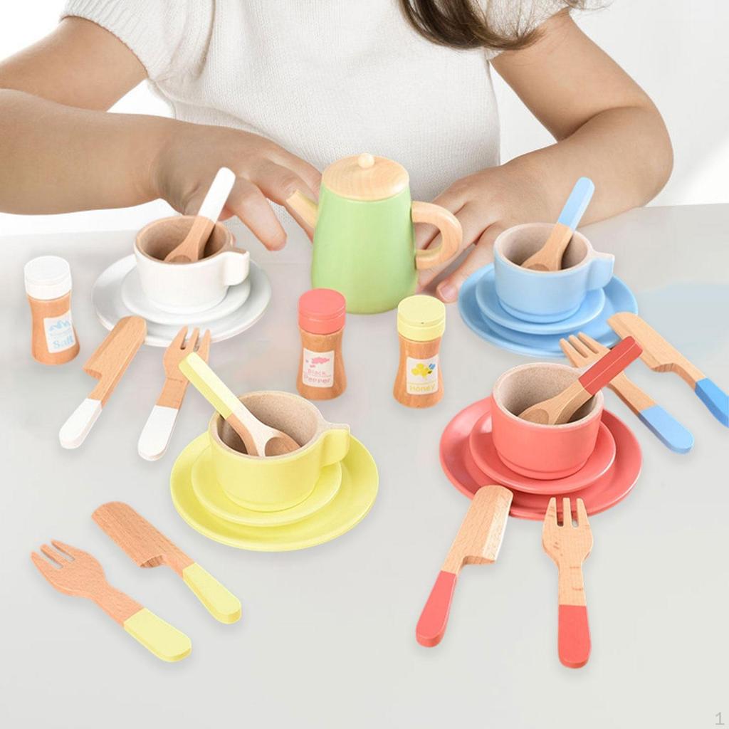 Детский игровой набор для чаепития для детей от 3 до 5 лет с деревянными чайными чашками