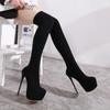 Fashion 2025 New Fashion High Heel 16cm Over The Knee Stockings Boots for Women Black Knitting Round Toe Thigh High Long Ladies Botas
