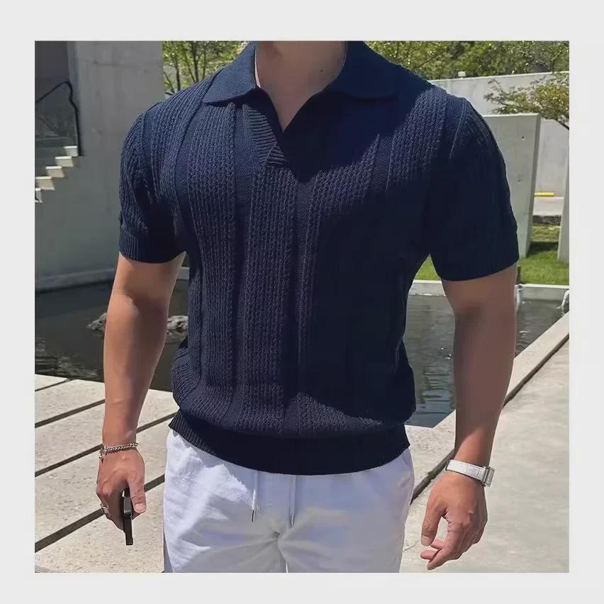 Мужская белая трикотажная рубашка-поло с коротким рукавом 2024 года — дышащая, высококачественная, летний тренд