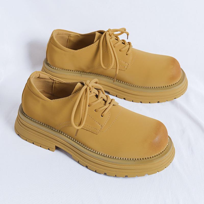 Derby Shoes Men's High-end Men's Martin Boots Low-top Leather Shoes Platform-soled Heightening Shoes Retro Big Head Shoes 24342-R