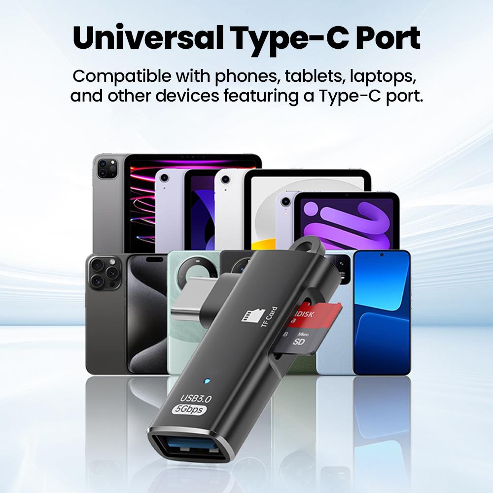 Адаптер 2 в 1 USB3.0 Type C для чтения карт TF OTG Высокоскоростная передача Чтение смарт-карт памяти Type C для iphone 15 16 ПК