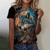 Summer Round Neck 3D Animal Wolf Pattern Print Top Fashionable Casual Short Sleeved Women's T-shirts