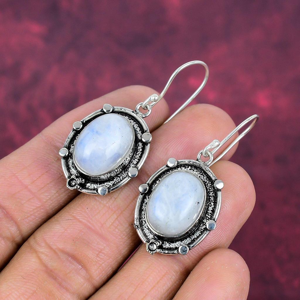 Rainbow Moonstone Earrings Gemstone Jewelry, 925 Solid Sterling Silver Earrings, Handmade Beautiful Jewelry Earrings