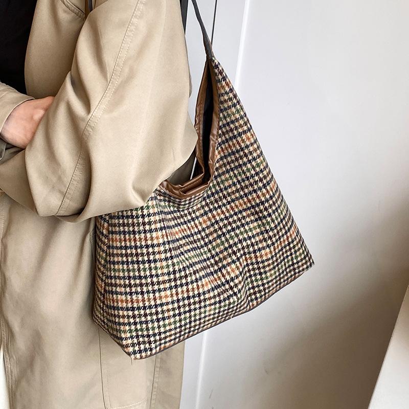 Большая вместительная сумка через плечо в клетку для женщин, новая повседневная универсальная сумка для покупок в клетку для работы, поездок на работу, сумка для игрушек
