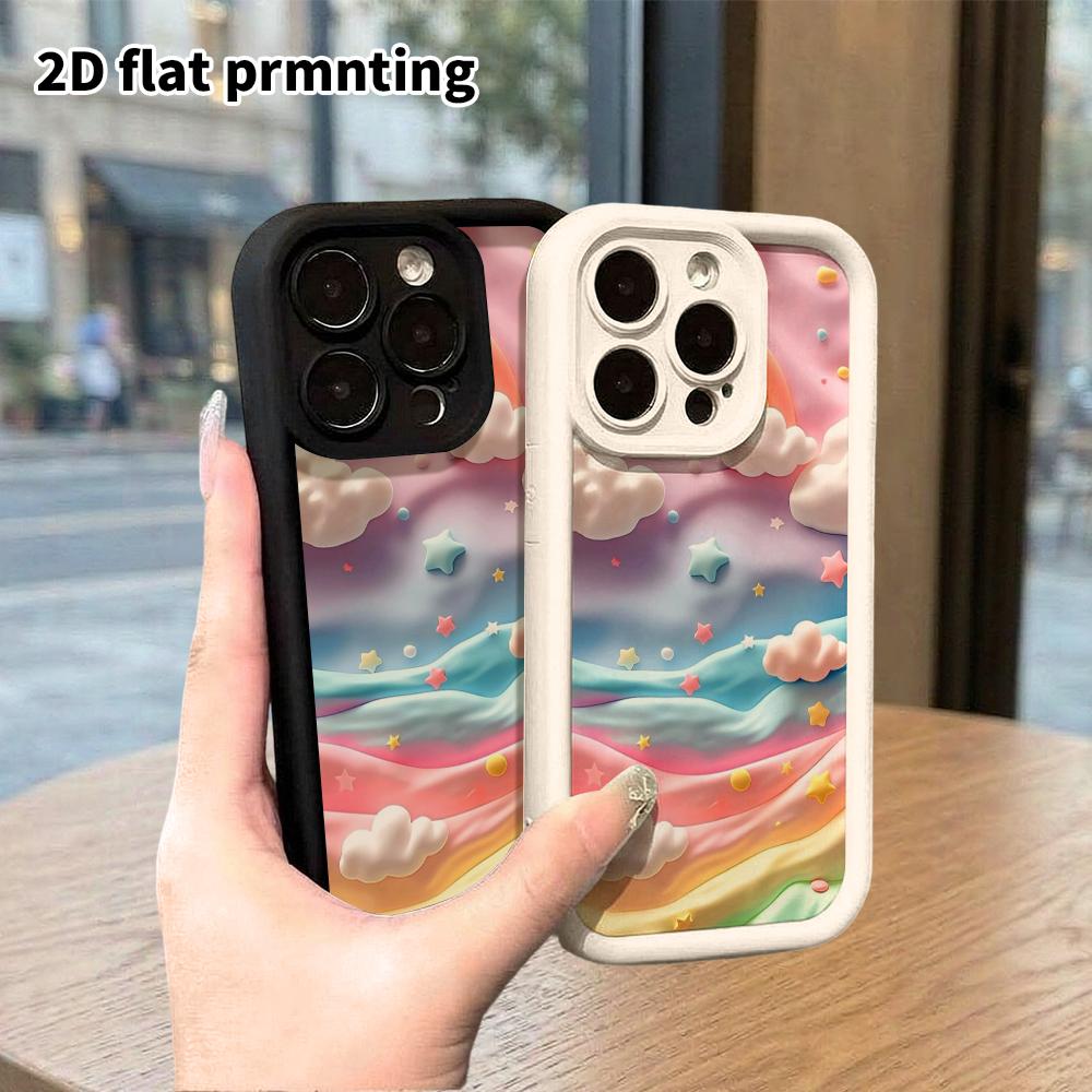 Phone Case: 2D flat design suitable for iPhone 18 17 16 15 14 13 Pro stepped protective case, colorful wavy clouds, Christmas and Halloween gift