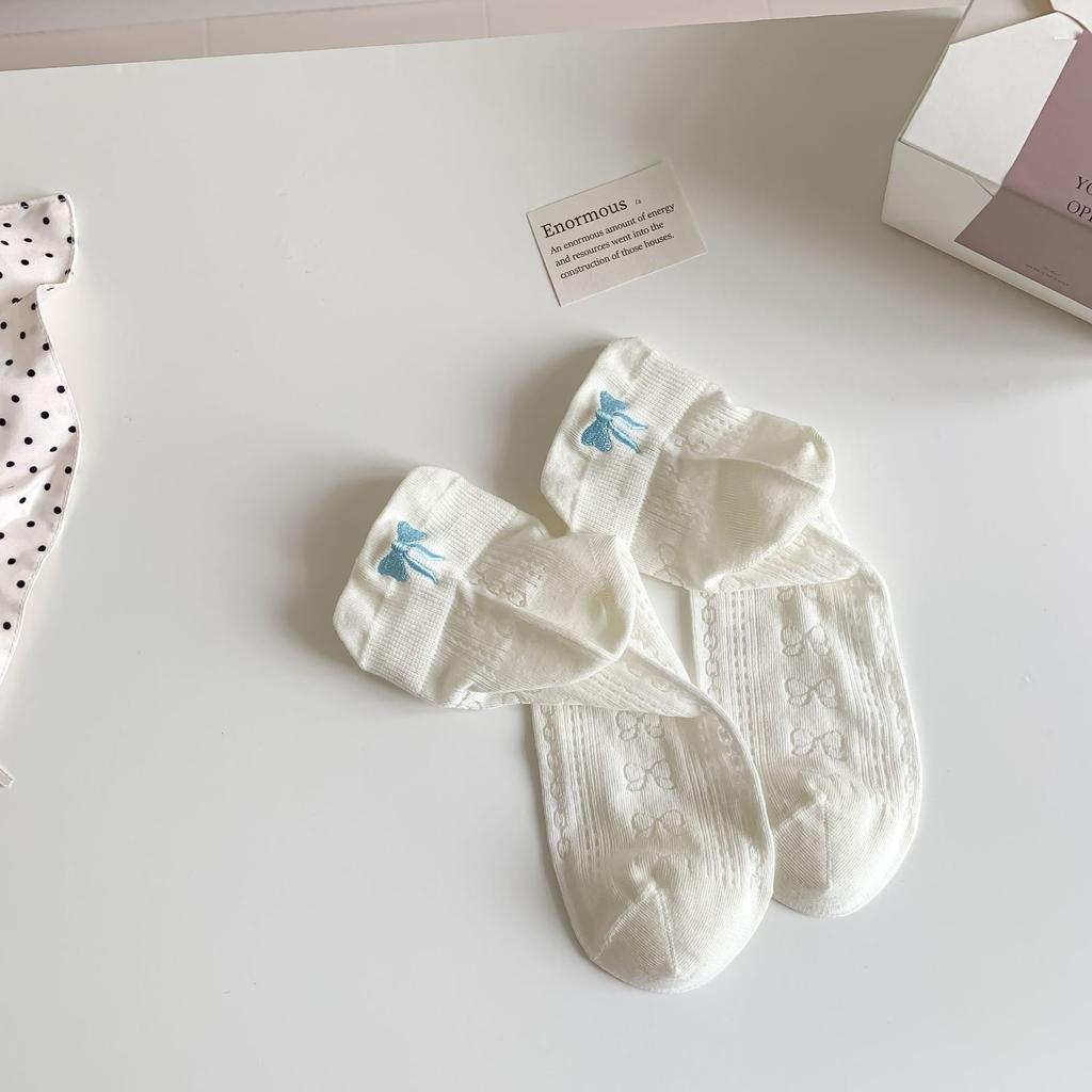 Женские конфетно-цветные полые тонкие дышащие невидимые носки корейского стиля, милые с вышивкой бантиком на пятке