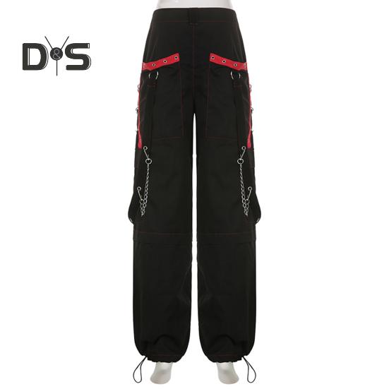 Женские брюки с высокой талией, цветные широкие повседневные брюки свободного кроя, ретро-крутые длинные брюки в уличном стиле