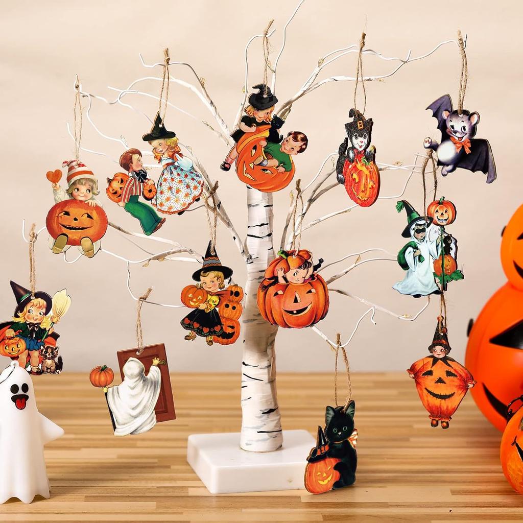 36Pcs Retro Halloween Wooden Ornaments, Halloween Tree Decorations, Party Props, Household Decorations