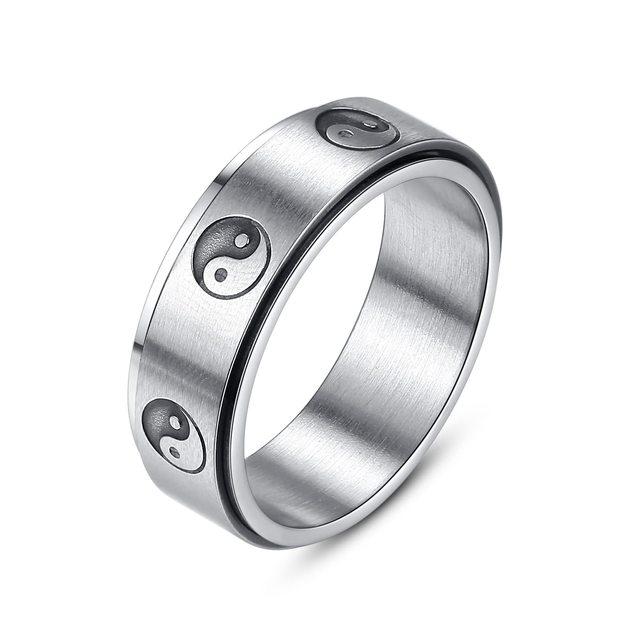 Fashion Yin Yang Tai Chi Stainless Steel Spinner Rings For Women Men Trandy Chinese Style Rotatable Fidget Ring Men Wedding Band