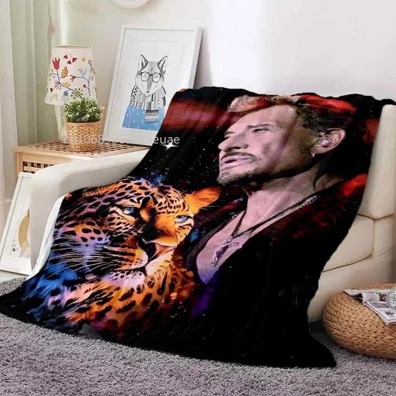 Rock Star Johnny Hallyday Flannel Blanket Rock'n Roll Soft Cover Lightweight Warm Plush Bed Sofa Chair Blanket