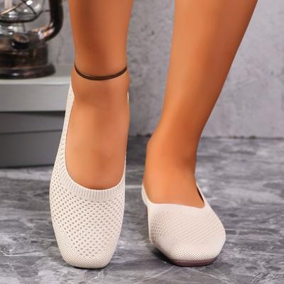 Новые однотонные туфли с круглым носком и плоской подошвой, женские повседневные дышащие трикотажные рабочие туфли с ленивым носком ebay