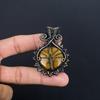 Tiger's Eye 999 Copper Wire Wrapped Pendant, Handmade Gemstone Pendant, Gift For Mom Antique Jewelry