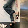 Fashion 2025 Summer New Casual Flat Bottom Slippers Women's Shoes Clip Toe Fashion Low Heel Sandal Slippers Platform Black Flip Flops