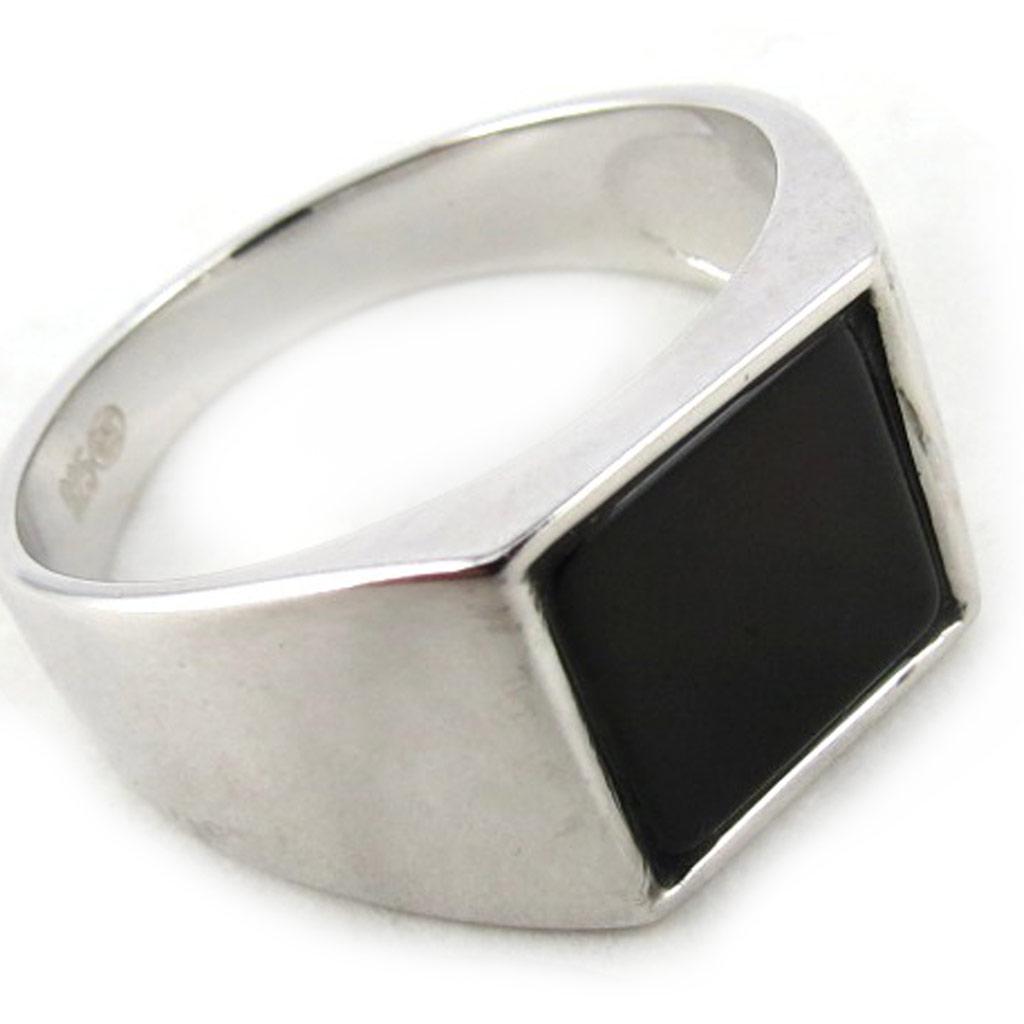 Men's Silver Ring 'King' Onyx (rhodium) - 10x10 Mm