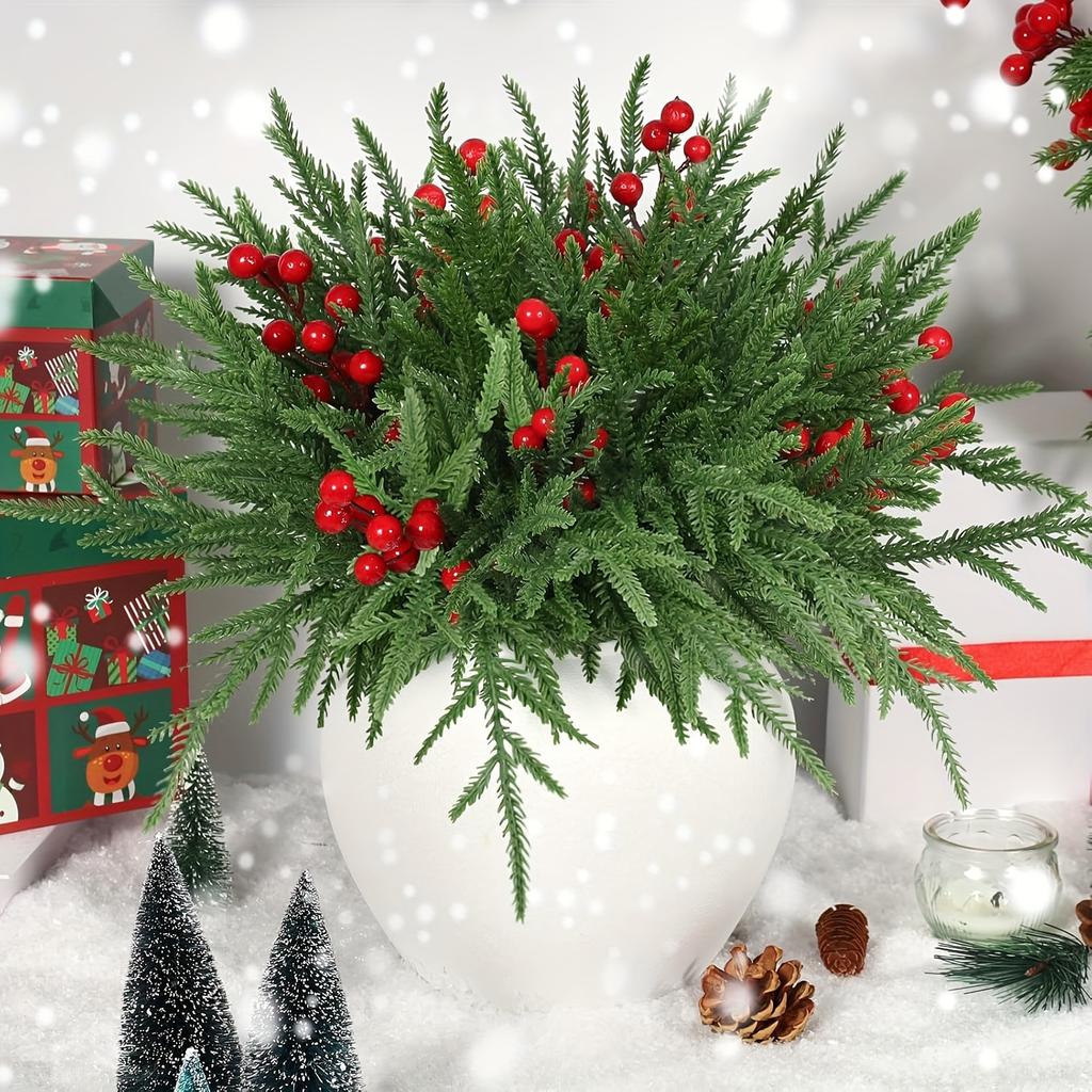 24 шт. Искусственные ветки норфольской сосны - 13,4" Реалистичные искусственные зеленые стебли для изготовления венков своими руками, праздничные украшения