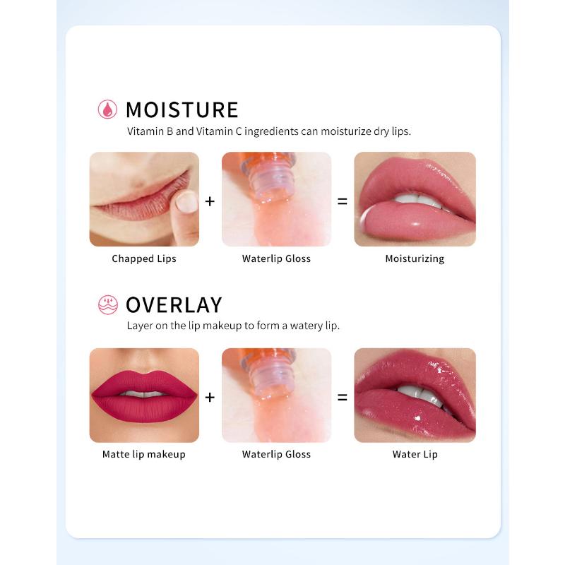 QIBEST Водянистый блеск для губ Зеркальная стеклянная глазурь для губ Увлажняющий питательный водянистый блеск для губ Невыцветающий прозрачный блеск для губ