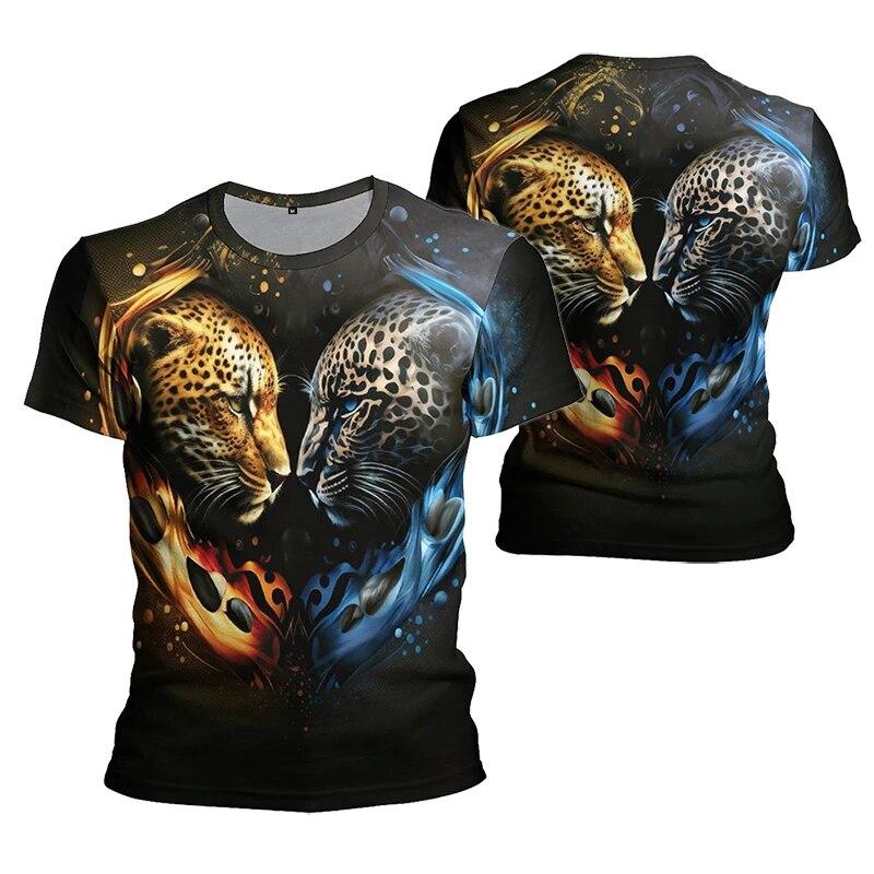 Крутая футболка с изображением волка, леопарда и тигра, мужская и женская забавная футболка с 3D принтом, летняя уличная одежда, винтажные топы с графикой Y2k, футболка, одежда