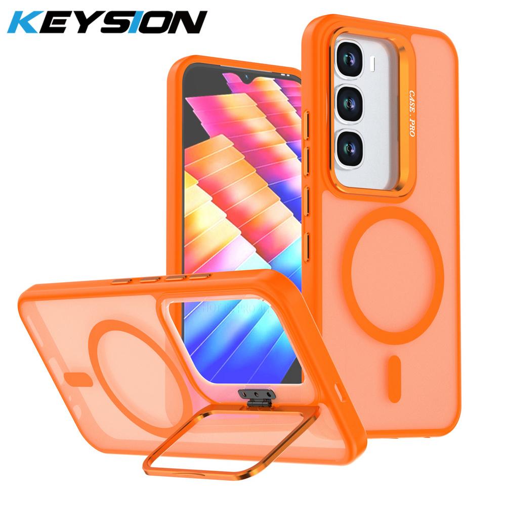 KEYSION Магнитный чехол для телефона с подставкой для линз для MagSafe для Infinix Hot 60 Pro+ Hot 60i 60 5G Матовый полупрозрачный противоударный задний чехол
