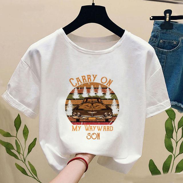 Unisex Vintage T Shirt Supernatural Print Carry On My Wayward Son Dark Heather White Tshirt Unisex Summer Graphic T Shirts Tops
