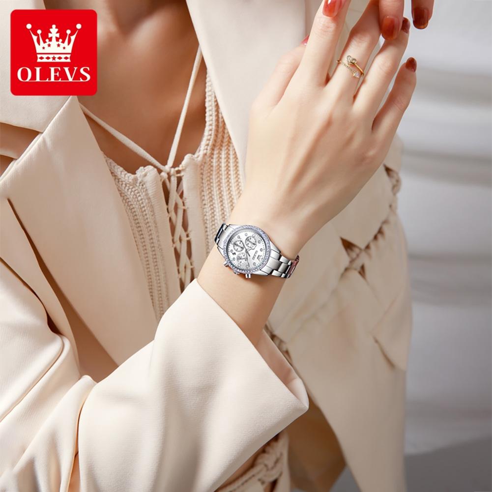 Модные элегантные женские часы с хронографом, водонепроницаемые кварцевые часы из нержавеющей стали, женские наручные часы