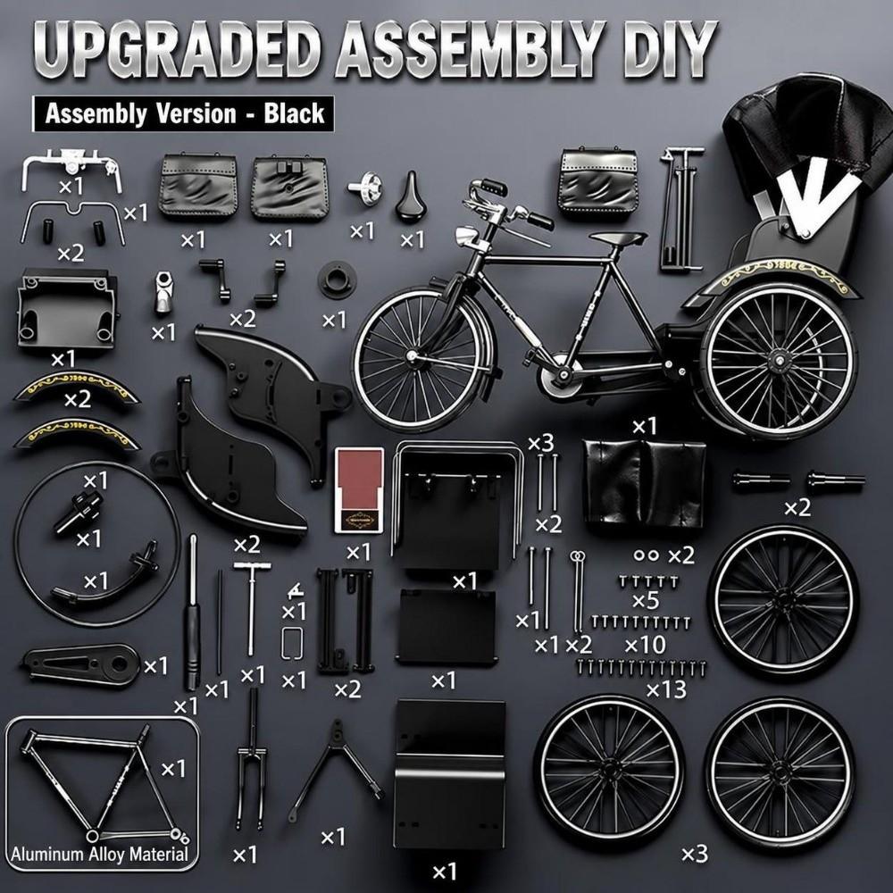 Green Black Tricycle Model Kits Alloy Assembly Bike Model Kit Retro Bike Assembly Model for Kids