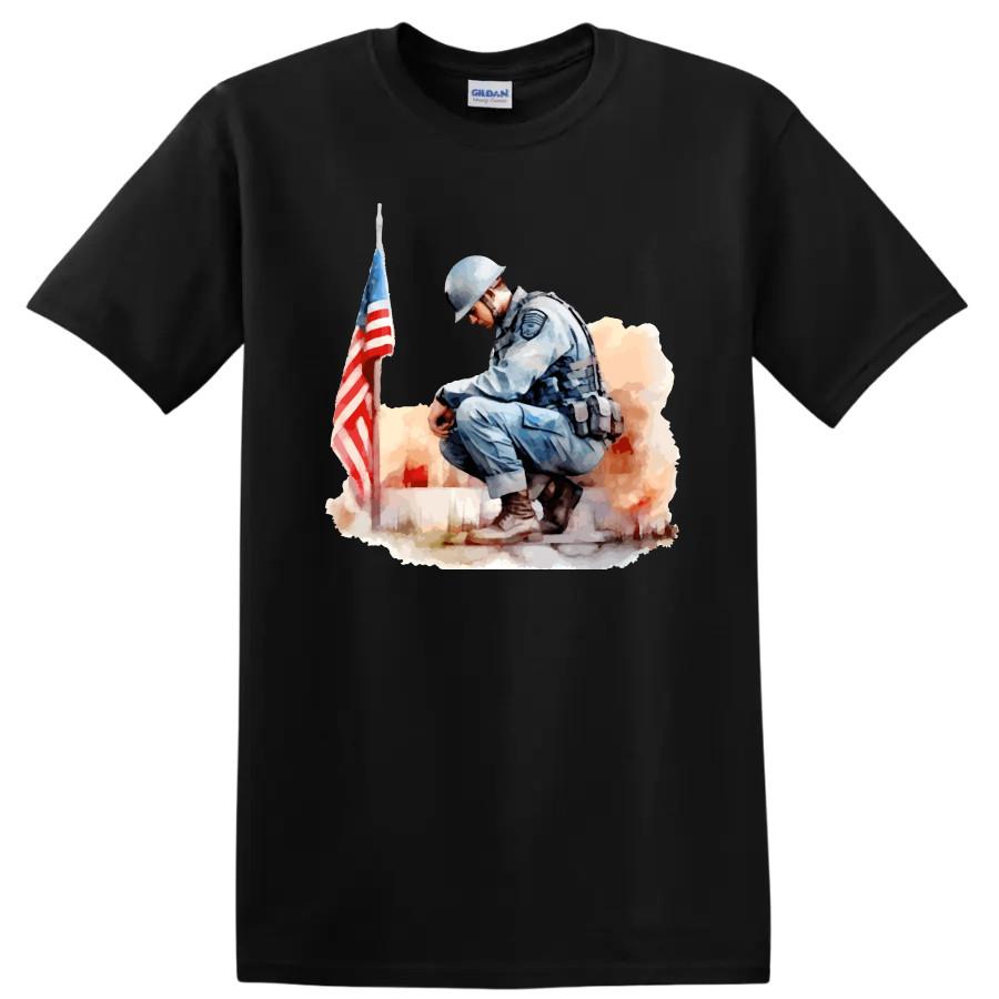 Soldier Memorial T Shirt American Flag Tribute Military Service Tee