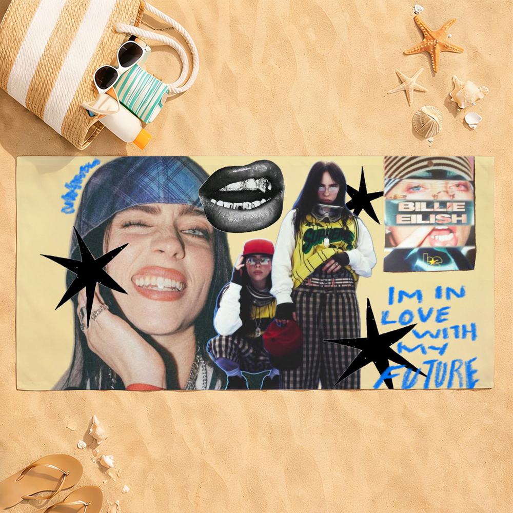 Полотенце B-Billie E-Eilish Быстросохнущее Впитывающее Пляжное полотенце для Спорта, Фитнеса, Плавания и Активного Отдыха