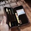 Top Layer of Cowhide Cowhide Pen Case Zipper Closure Card Holder Pen Pouch Handmade Large Capacity Pen Holder Organizer