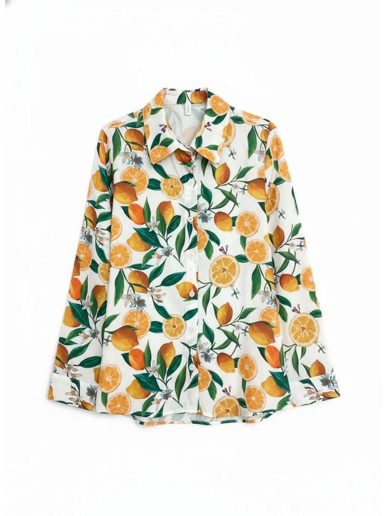 2026 Оранжевый Элемент Нишевый Дизайн Свободная Рубашка с Длинным Рукавом для Весны/Лета