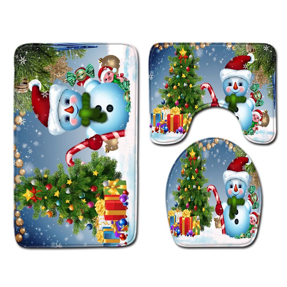 Christmas Waterproof Shower Curtain Four-Piece Floor Mat Combination Bathroom Water-Absorbing Non-Slip Carpet Door Mat Foot Mat