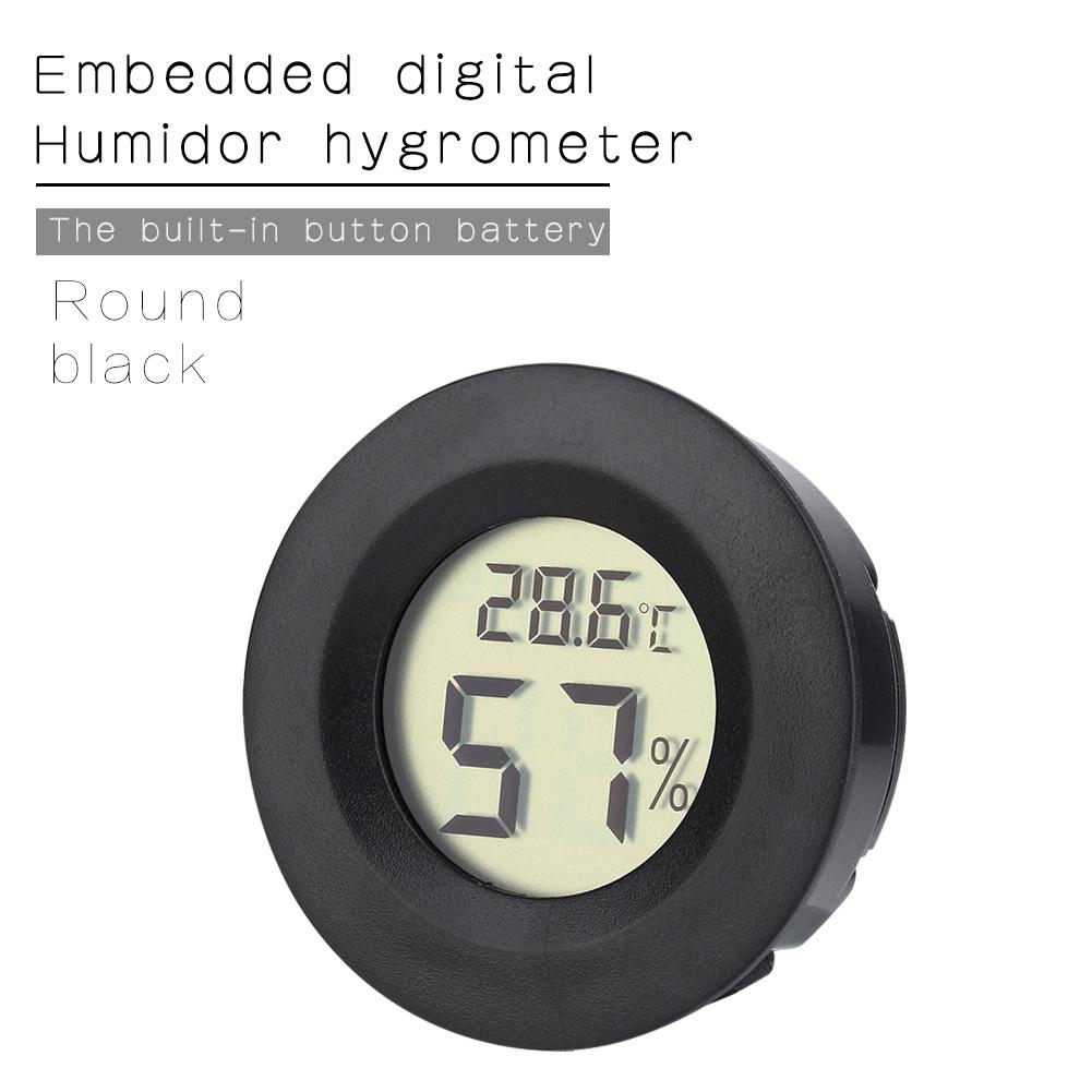 LCD Cigar Hygrometer Thermometer with Embedded Installation, Temperature and Humidity Meter for Humidor, Black Round Face