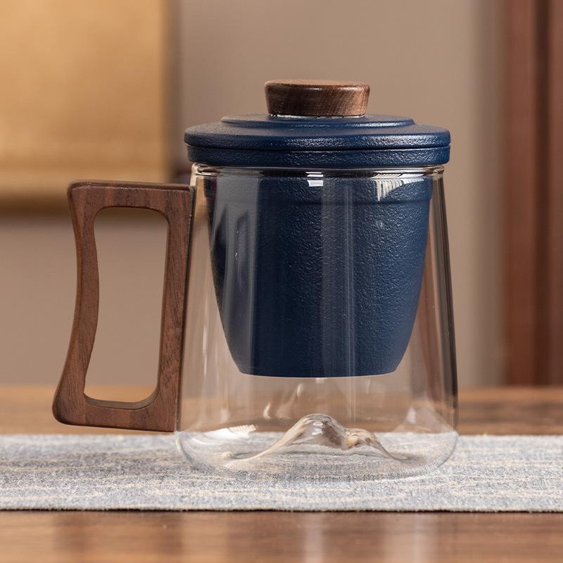 Ручка из черного сандала, офисная кружка, керамическая вставка-фильтр, стеклянная чашка для чая, высококлассная, защита от ожогов, подарочная коробка, портативный подарок