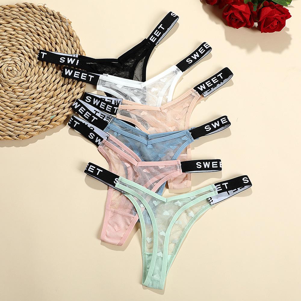 Сексуальные сетчатые стринги для женщин с низкой талией, модные бесшовные спортивные трусики с буквенным принтом, нижнее белье SL