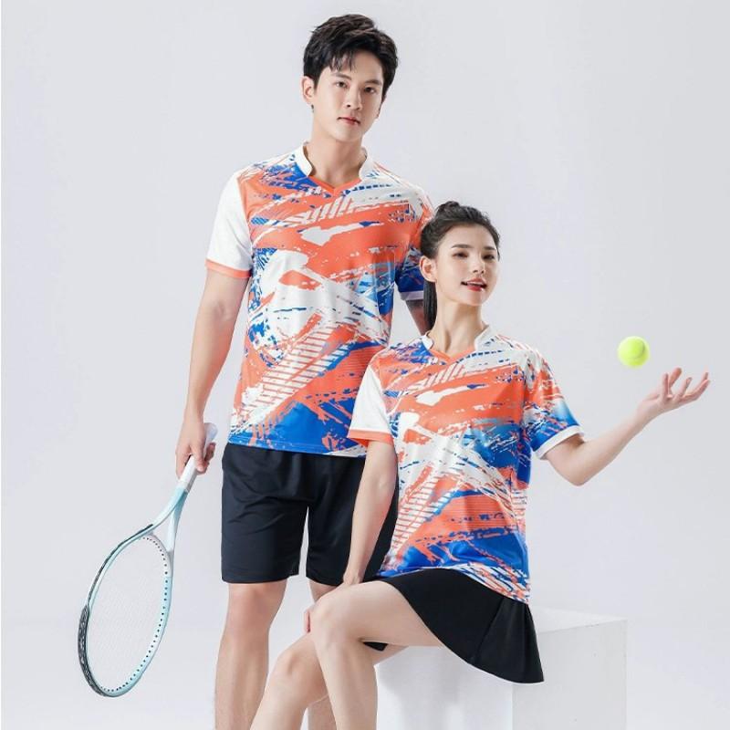 Quick-Dry Breathable Badminton Set Men Women Tennis Ping Pong Running Sportswear Short Sleeve Printed Activewear