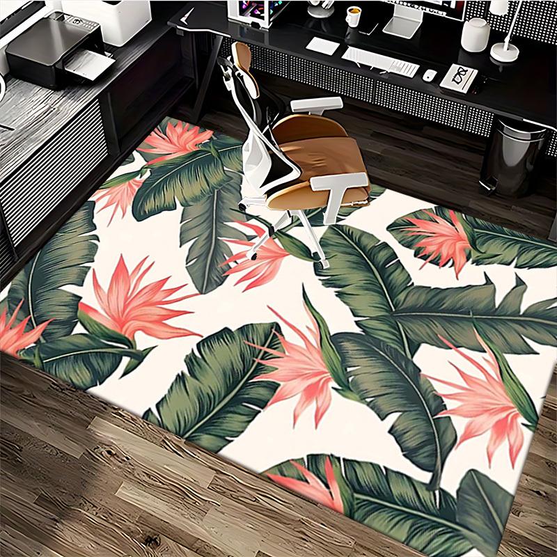 1pc Tropical Banana Leaf and Bird of Paradise Flower Chair Mat - Anime Cartoon Design, Non-Slip Office Chair Pad for Home Decor, Suitable for All Seas